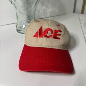 Vintage Red and Beige ACE Baseball Cap